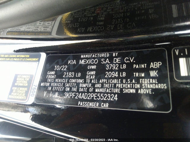 2023 KIA FORTE LX VIN: 3KPF24AD2PE552324