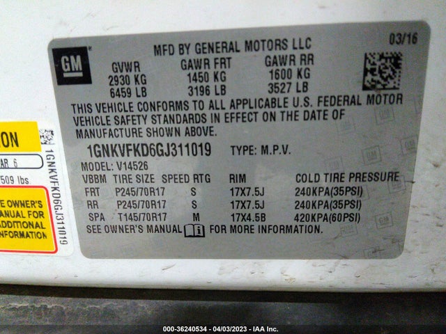 Chevrolet Traverse Ls 2016 1GNKVFKD6GJ311019 Image 10