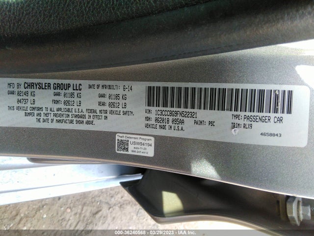 2015 CHRYSLER 200 S VIN: 1C3CCCBG9FN522321