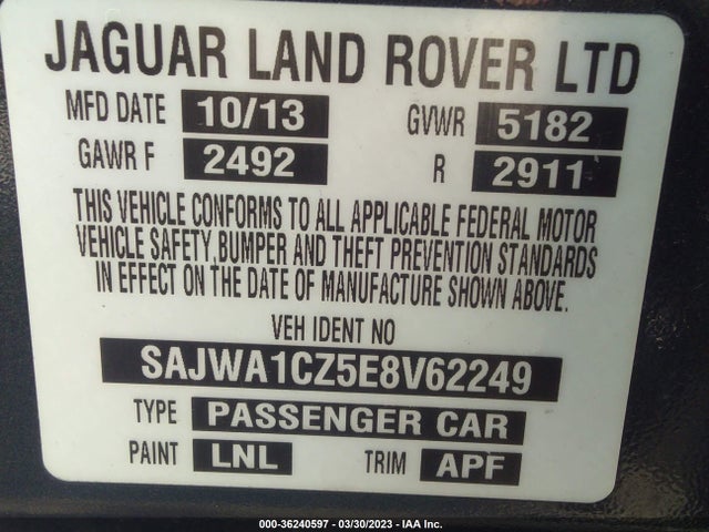 2014 JAGUAR XJ VIN: SAJWA1CZ5E8V62249