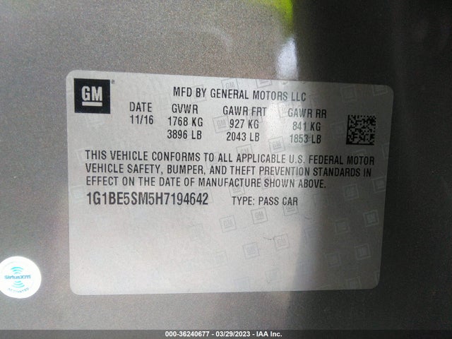 2017 Chevrolet Cruze, VIN: 1G1BE5SM5H7194642