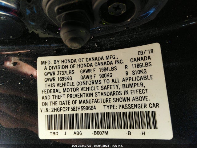 2018 HONDA CIVIC SEDAN LX VIN: 2HGFC2F58JH599664