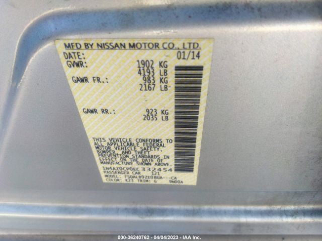 1N4AZ0CP0EC332454 Nissan LEAF S