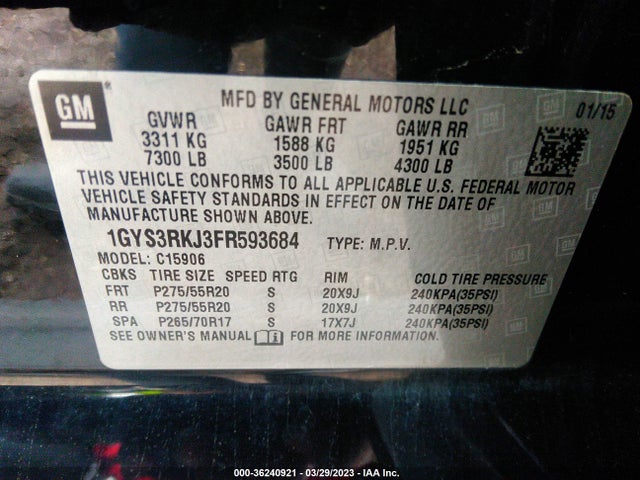 Cadillac Escalade Esv Standard 2015 1GYS3RKJ3FR593684 Image 9