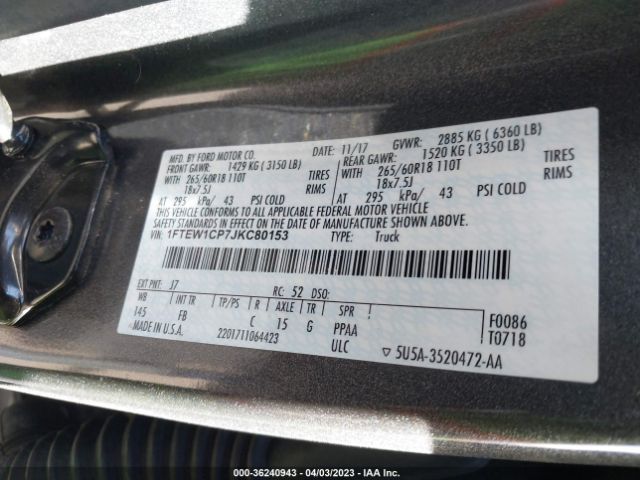Ford F-150 Xl/xlt/lariat 2018 1FTEW1CP7JKC80153 Image 11