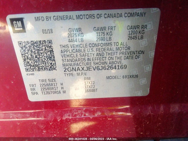 Chevrolet EQUINOX LT 2018 2GNAXJEV6J6264169 Image 11