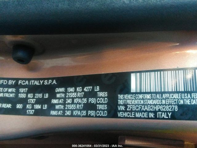 ZFBCFXAB2HP628278 Fiat 500x Pop