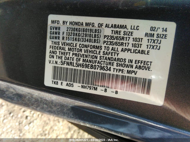 Honda Odyssey Ex-l 2014 5FNRL5H69EB079634 Image 9