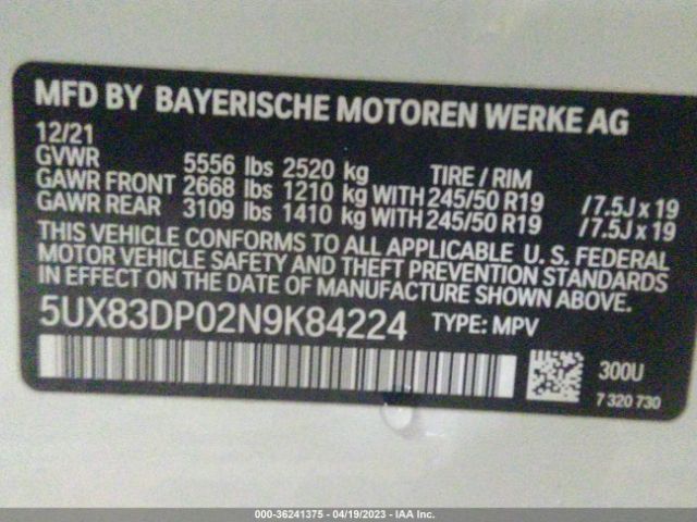5UX83DP02N9K84224 BMW X3 M40i