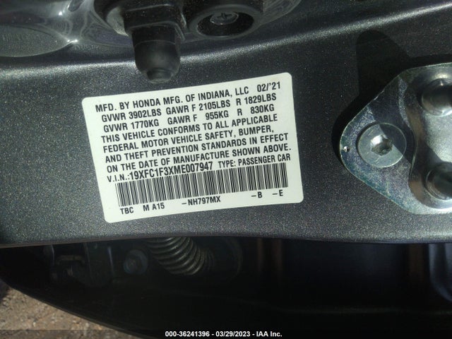 Honda Civic Sedan Ex 2021 19XFC1F3XME007947 Image 10