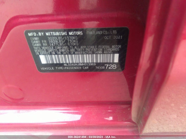 2021 Mitsubishi Mirage, VIN: ML32AUHJ8MH013969