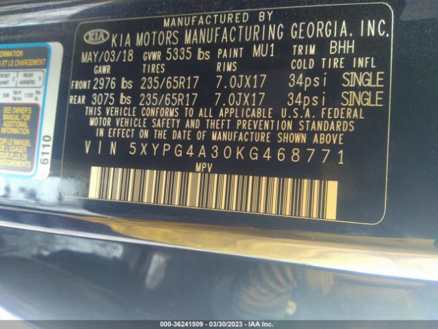 5XYPG4A30KG468771 KIA SORENTO LX