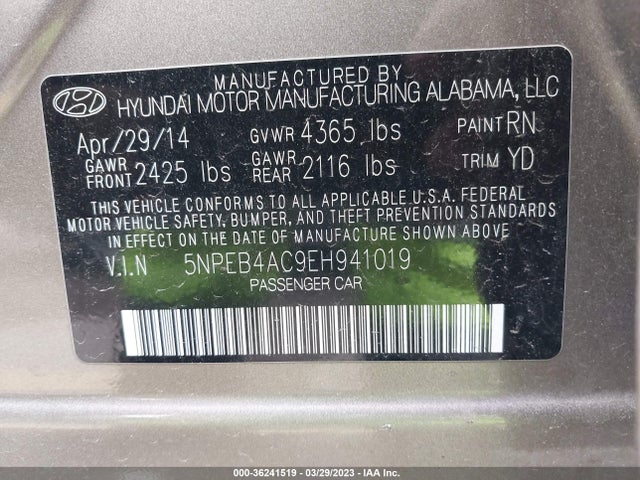 Hyundai SONATA GLS 2014 5NPEB4AC9EH941019 Image 10