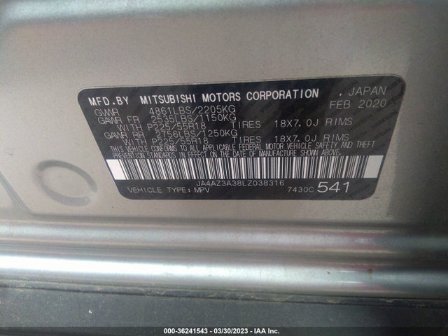 JA4AZ3A38LZ038316 Mitsubishi Outlander Es/se/sel/le/sp