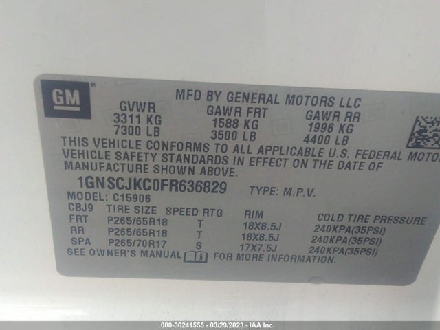 Chevrolet Suburban Lt 2015 1GNSCJKC0FR636829 Image 9