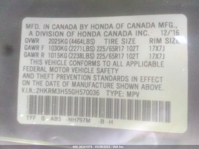 2016 HONDA CR-V EX VIN: 2HKRM3H55GH570036
