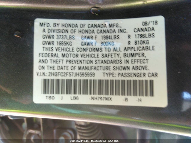 Honda Civic Sedan Lx 2018 2HGFC2F57JH595959 Image 9