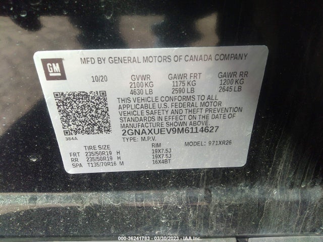 Chevrolet EQUINOX LT 2021 2GNAXUEV9M6114627 Image 9