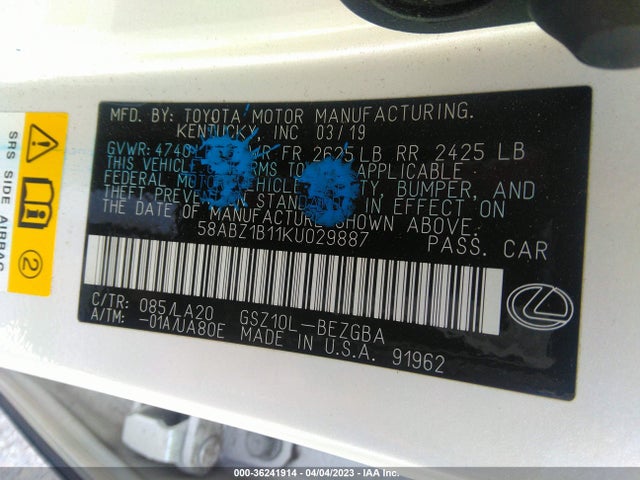 58ABZ1B11KU029887 Lexus Es Es 350
