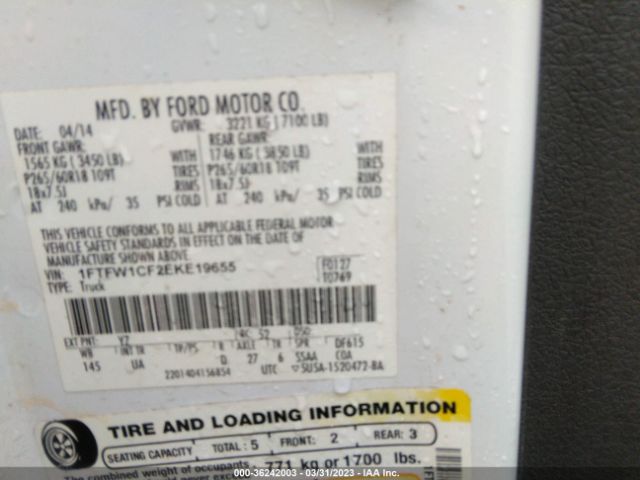 1FTFW1CF2EKE19655 Ford F-150 Xl/stx/xlt/fx2/lariat