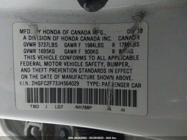 Honda Civic Sedan Ex 2018 2HGFC2F73JH564029 Image 9