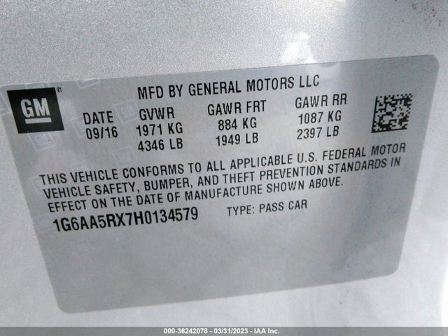 1G6AA5RX7H0134579 Cadillac Ats Sedan Rwd