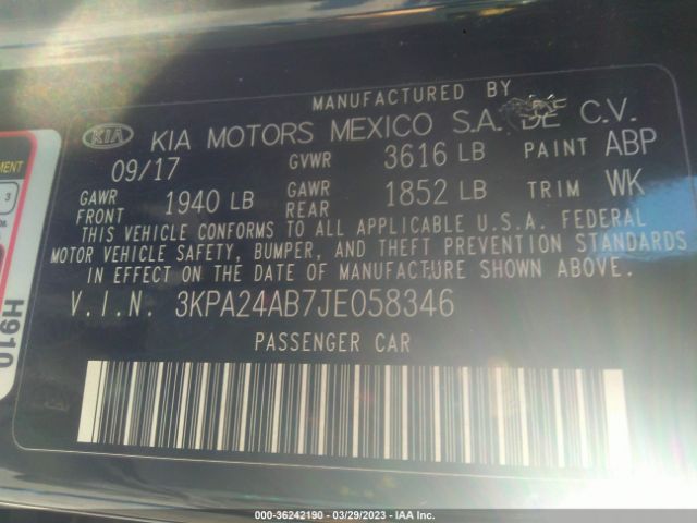 3KPA24AB7JE058346 KIA RIO S