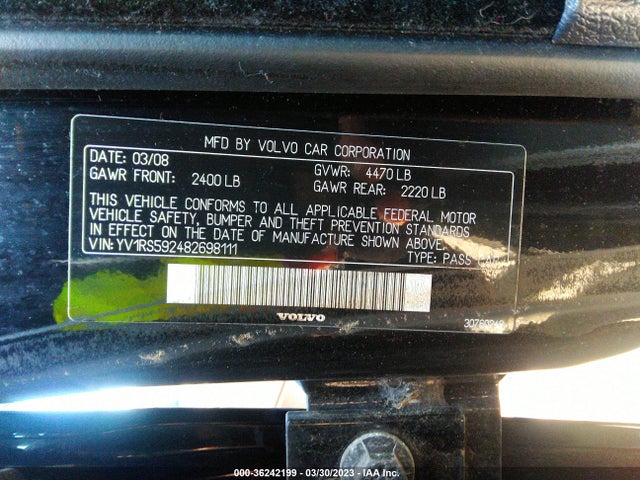 2008 VOLVO S60 2.5T VIN: YV1RS592482698111