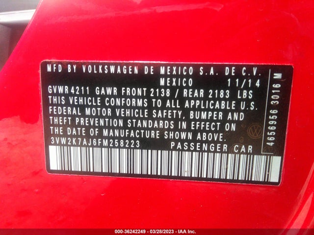3VW2K7AJ6FM258223 Volkswagen Jetta Sedan 2.0l S W/technology