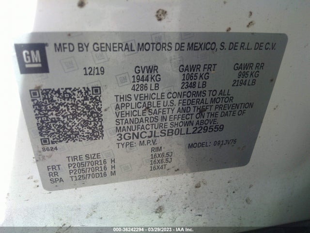 Chevrolet Trax Lt 2020 3GNCJLSB0LL229559 Image 9