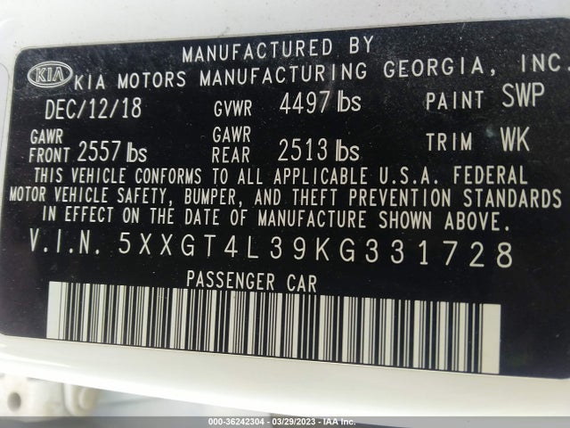 KIA Optima Lx 2019 5XXGT4L39KG331728 Image 10