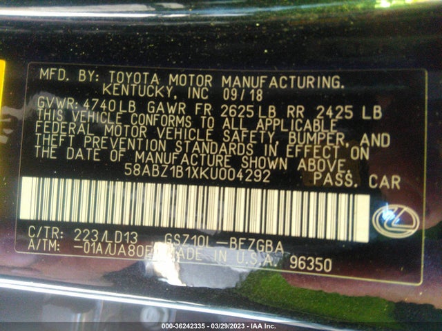 58ABZ1B1XKU004292 Lexus Es Es 350