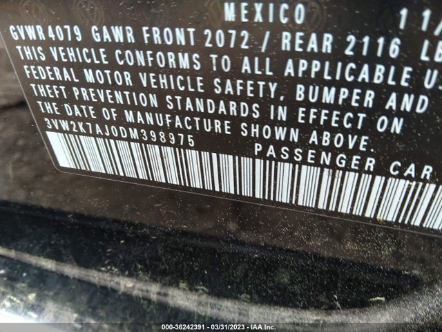 2013 VOLKSWAGEN JETTA SEDAN S VIN: 3VW2K7AJ0DM398975
