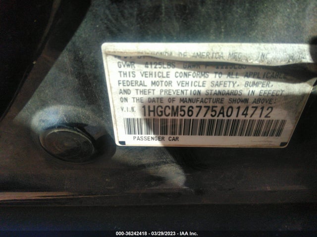 2005 HONDA ACCORD SDN EX/EX-L WITH NAVI VIN: 1HGCM56775A014712