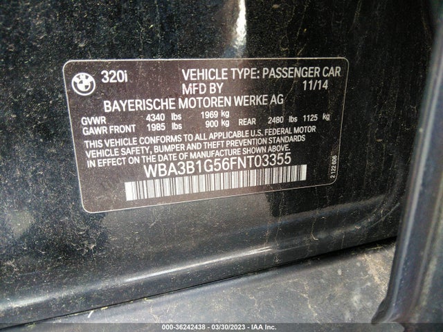 BMW 3 Series 320i 2015 WBA3B1G56FNT03355 Image 9