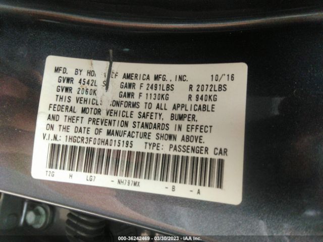 1HGCR3F00HA015195 Honda Accord Sedan Ex-l V6