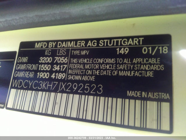 2018 Mercedes-Benz G-Class, VIN: WDCYC3KH7JX292523