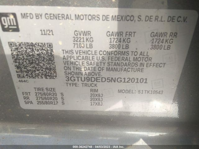 3GTU9DED5NG120101 GMC Sierra 1500 Limited Slt