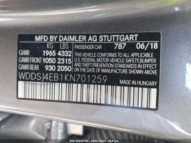 WDDSJ4EB1KN701259 Mercedes-Benz Cla Cla 250