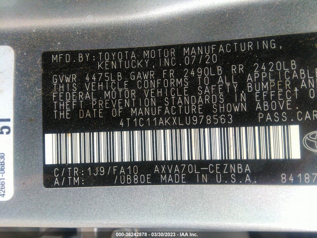 Toyota CAMRY LE 2020 4T1C11AKXLU978563 Image 9