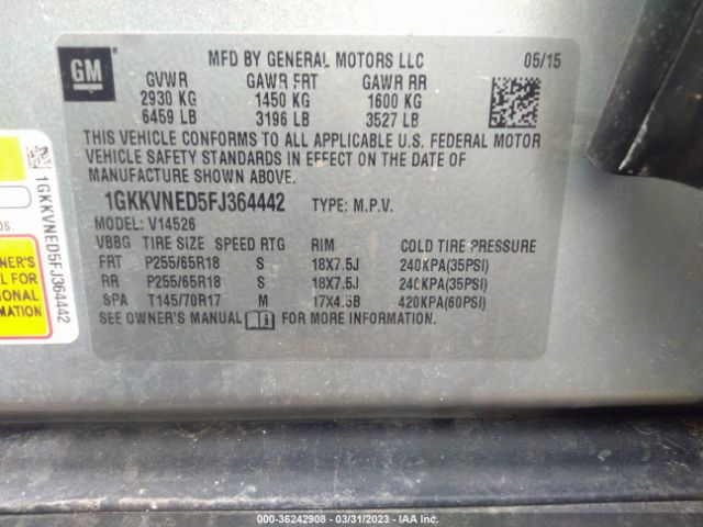 1GKKVNED5FJ364442 GMC ACADIA SLE