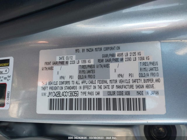 2012 MAZDA MAZDA5 SPORT VIN: JM1CW2BL4C0138059