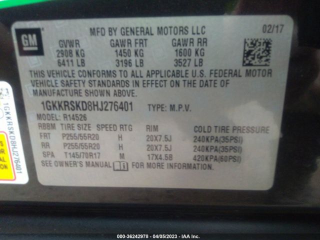 1GKKRSKD8HJ276401 GMC Acadia Limited Limited
