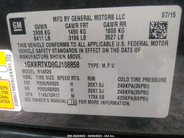 1GKKRTKD8GJ108858 GMC Acadia Denali