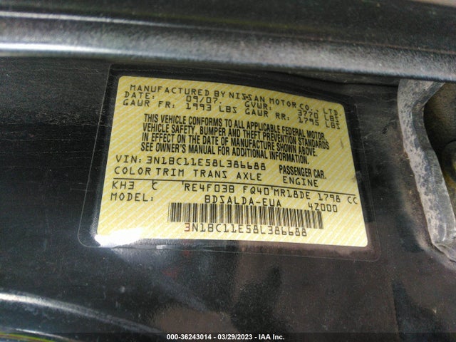 2008 NISSAN VERSA 1.8 S VIN: 3N1BC11E58L386688