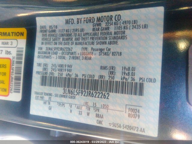 3LN6L5F92JR622262 Lincoln Mkz Reserve