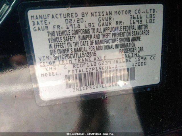 3N1CP5CV7LL512815 Nissan KICKS SV