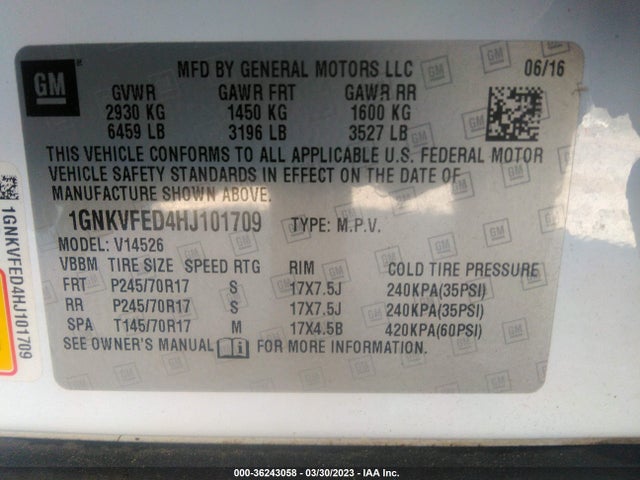 Chevrolet Traverse Ls 2017 1GNKVFED4HJ101709 Image 10
