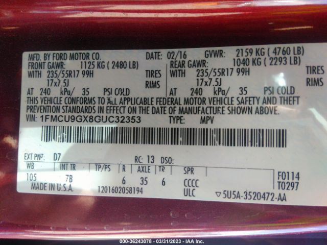1FMCU9GX8GUC32353 Ford ESCAPE SE