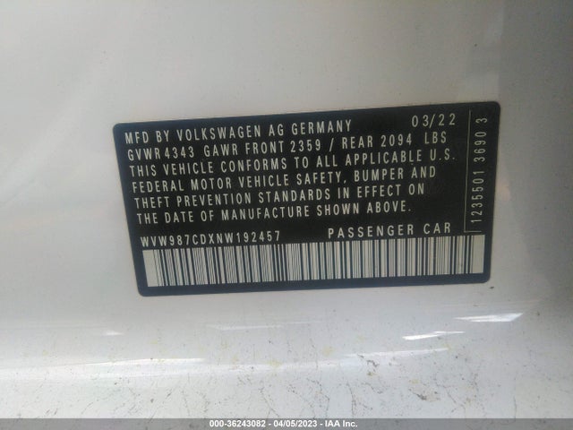 2022 Volkswagen Golf GTI, VIN: WVW987CDXNW192457